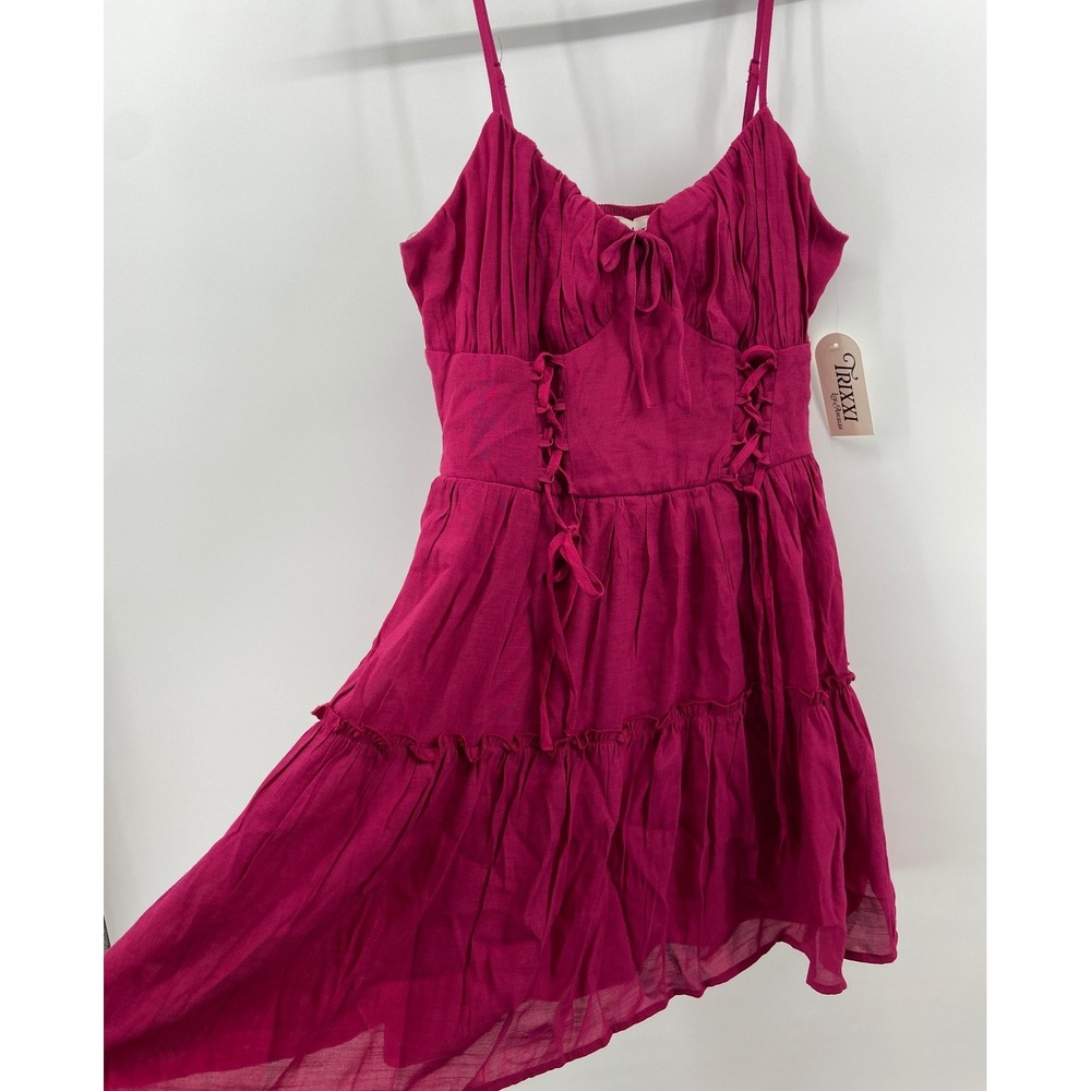 Trixxi Los Angeles Magenta Pink Corset Tiered Milkmaid Mini Dress L 26FU0320FI